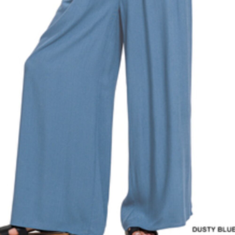 #112  ELASTIC WAIST WIDE LEG PANTS WITH POCKETS - Picture 2 of 2